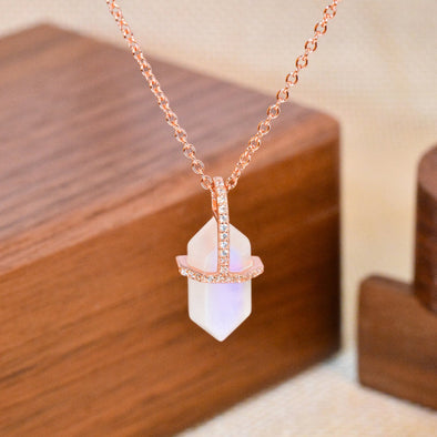 Hexagonal Crystal Moon Stone Sterling Silver Necklace