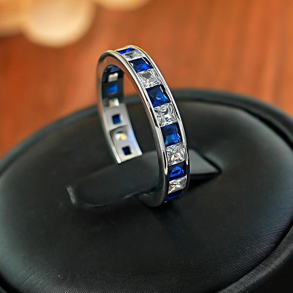 Sparkling Two Tone Design Paved Sterling Silver Wedding Band