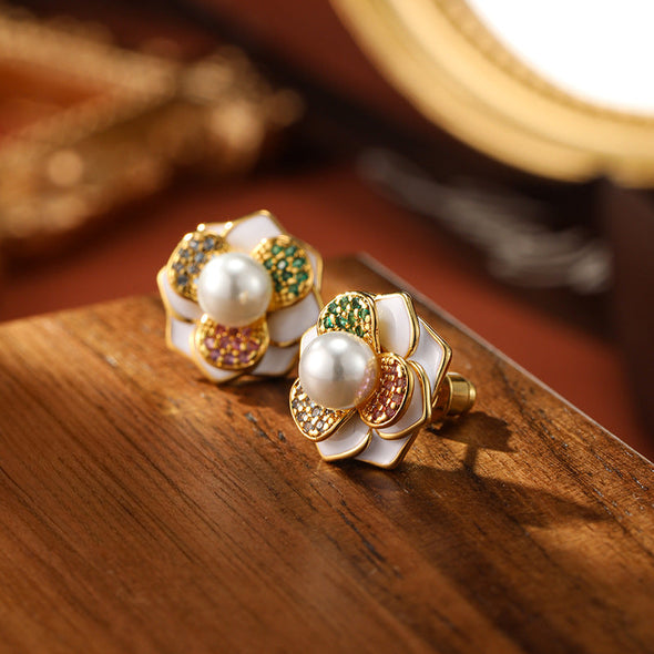 Luxury Vintage Flower Enamel Heart Earrings