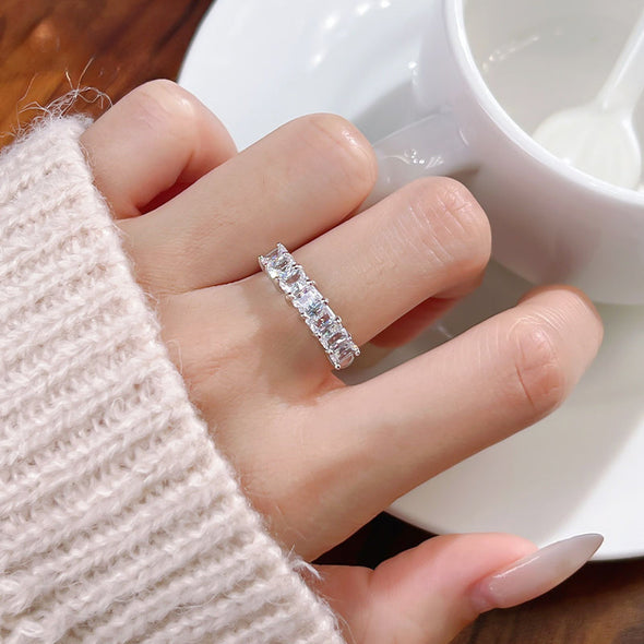 Sparkling Ice Cut Half Eternity Sterling Silver Wedding Band