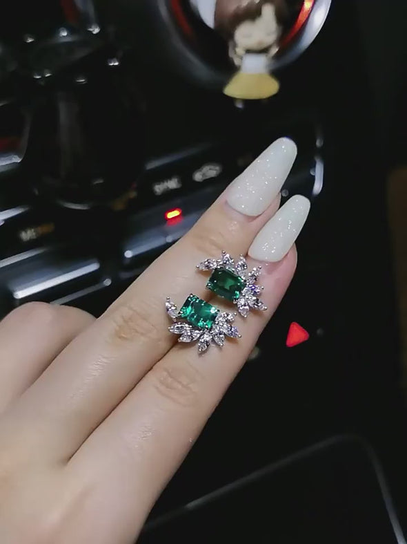 Gorgeous Emerald Green White Gold Plated Earrings