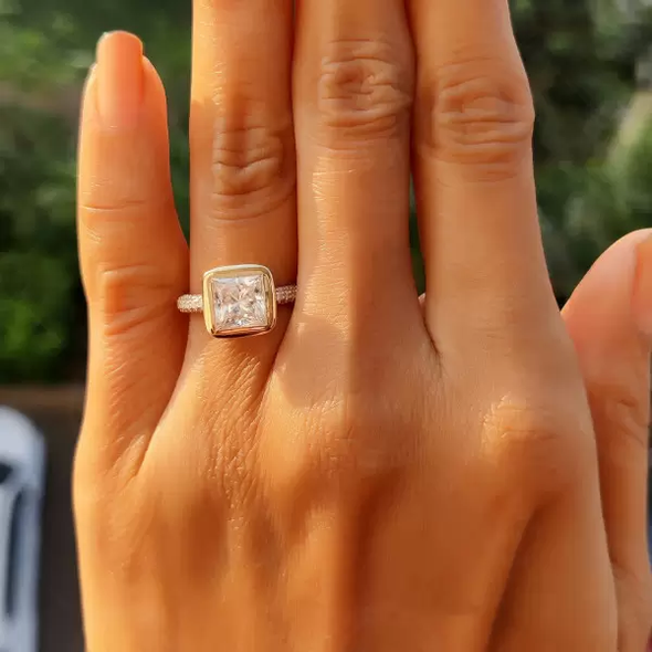 3ctw Princess Cut White Sapphire Profile Bezel Set Solitaire Ring