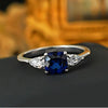 Three Stone Blue Cushion Cut Sterling Silver Engagement Ring