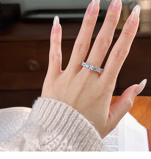 Princess Round Cut Half Eternity Sterling Silver Wedding Band