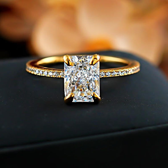 Simple 2.0 CT Radiant Cut Golden Tone Engagement Ring