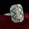 Art Deco 2.5ctw Baguette Cut White Sapphire & Emerald Cocktail Ring