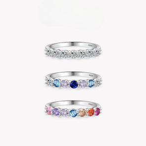 Round Cut Multi-color Sterling Silver Wedding Band
