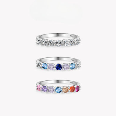 Round Cut Multi-color Sterling Silver Wedding Band