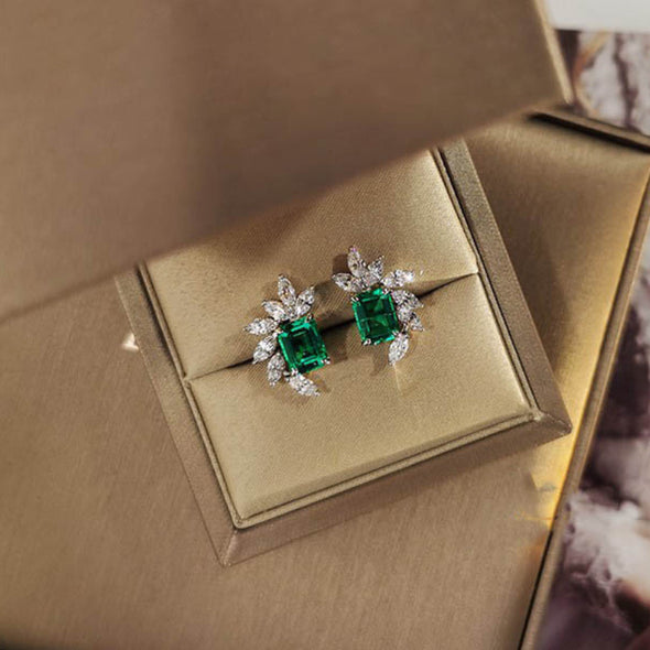 Gorgeous Emerald Green White Gold Plated Earrings