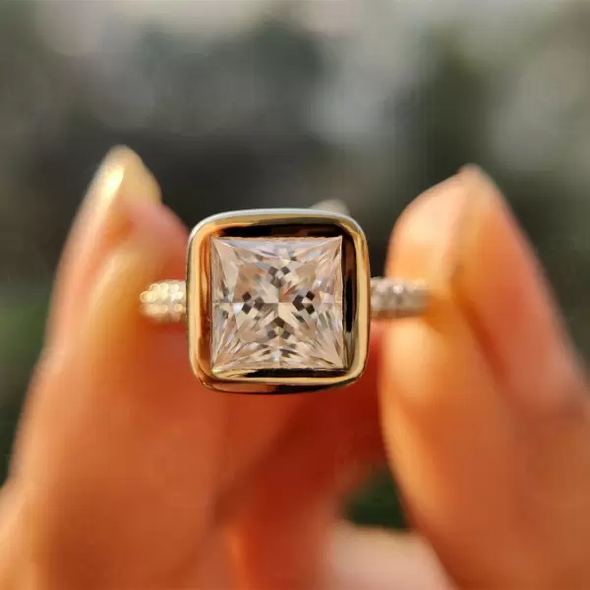 3ctw Princess Cut White Sapphire Profile Bezel Set Solitaire Ring