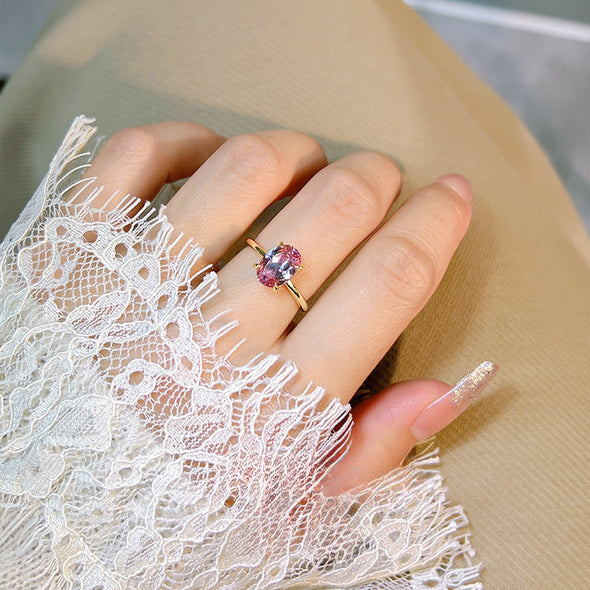 Classic Pink Tourmaline Oval Cut Golden Tone Engagement Ring