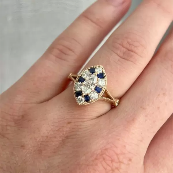 Art Deco 2.1ctw Marquise Cut White Sapphire Engagement Ring