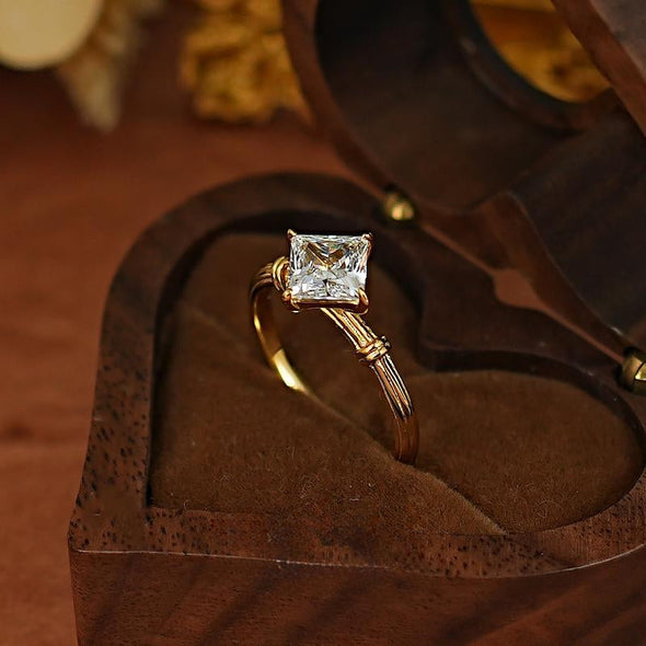 Vintage Princess Cut Sterling Silver Engagement Ring
