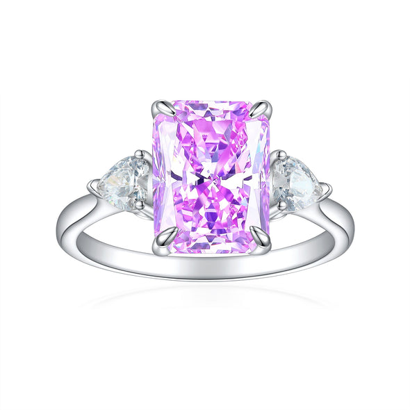 4.0CT Three Stone Pink Sterling Silver Engagement Ring (Multi Color Available)