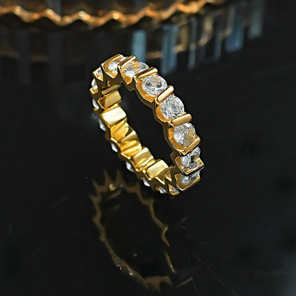 Stunning Round Cut Paved Sterling Silver Wedding Band