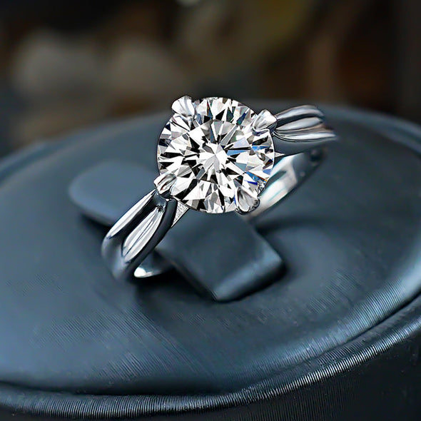 Classic Round Cut 4 Prong in Sterling Silver Engagement Ring