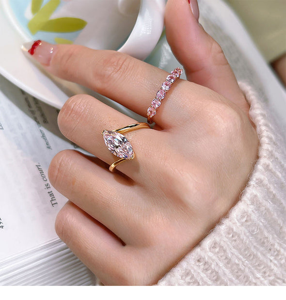 Simple Pink Marquise Cut Gold Plated Engagement Ring