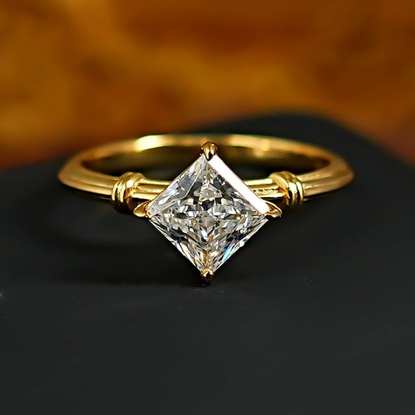 Vintage Princess Cut Sterling Silver Engagement Ring