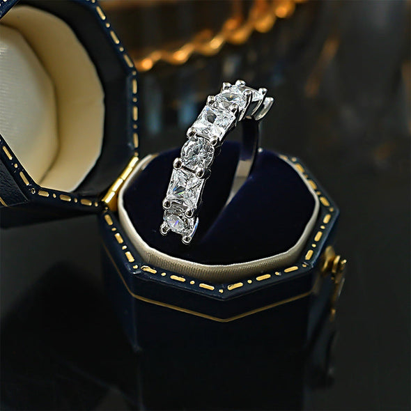 Princess Round Cut Half Eternity Sterling Silver Wedding Band