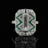 Art Deco 2.5ctw Baguette Cut White Sapphire & Emerald Cocktail Ring