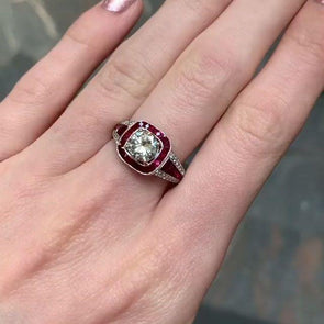 Vintage Ruby Calibre Halo Engagement Ring