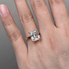 Stunning Radiant Cut Sterling Silver Engagement Ring In Golden Tone