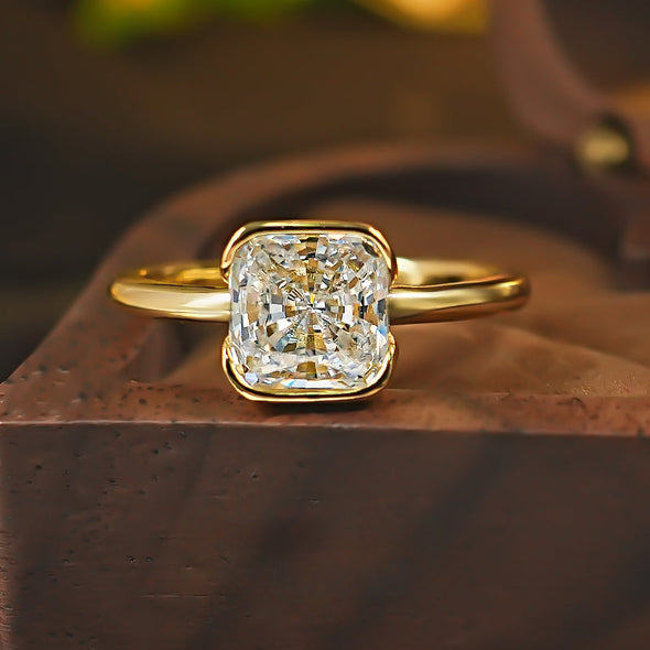 Vintage Solitaire Radiant Cut Engagement Ring In Golden Tone