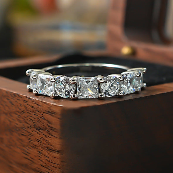 Princess Round Cut Half Eternity Sterling Silver Wedding Band