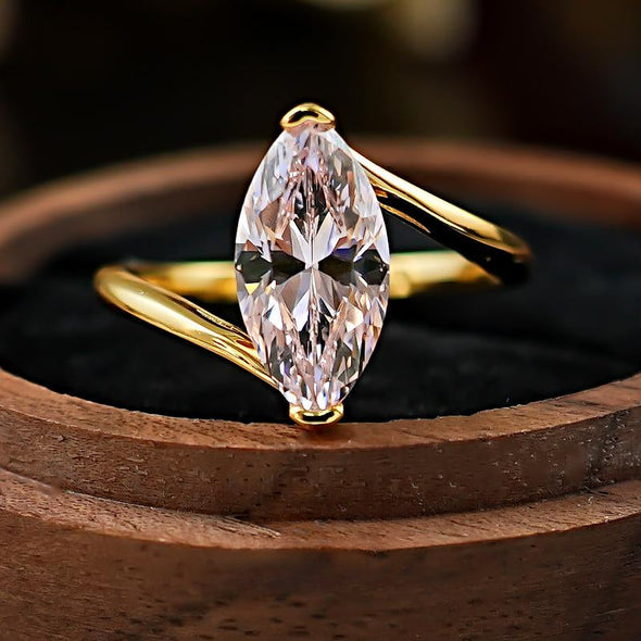 Simple Pink Marquise Cut Gold Plated Engagement Ring