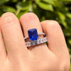 2 Pcs Blue Emerald Cut Bridal Set In Sterling Silver