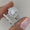 2 Pcs Cushion Cut Sterling Silver Double Halo Bridal Sets