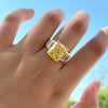 Luxurious Golden Tone Radiant Cut Engagement Ring In Sterling Silver