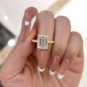 Gorgeous Golden Tone Emerald Cut Engagement Ring In Sterling Silver