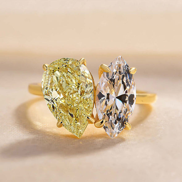 Unique Double Stones Design Marquise & Pear Cut Sterling Silver Engagement Ring
