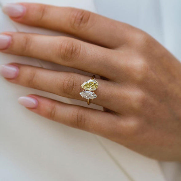 Unique Double Stones Design Marquise & Pear Cut Sterling Silver Engagement Ring