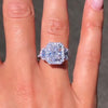 Exquisite Radiant Cut Halo Three Stone Engagement Ring In Sterling Silver