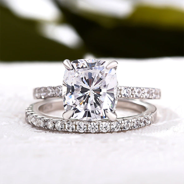 3.0 Carat Cushion Cut Bridal Set In Sterling Silver