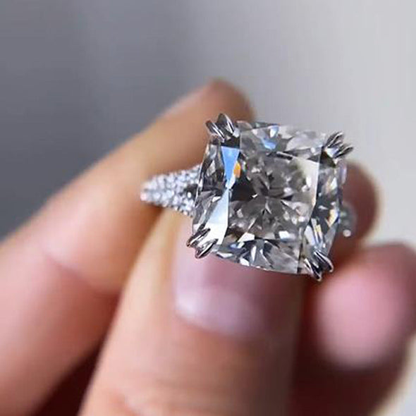 Sparkle Split Shank Cushion Cut Engagement Ring In Sterling Silver