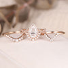 Rose Golden Tone Halo Pear Cut Twisted Curved Sterling Silver Bridal Set