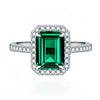 Multi-Color Halo Emerald Cut Engagement Ring In Sterling Silver