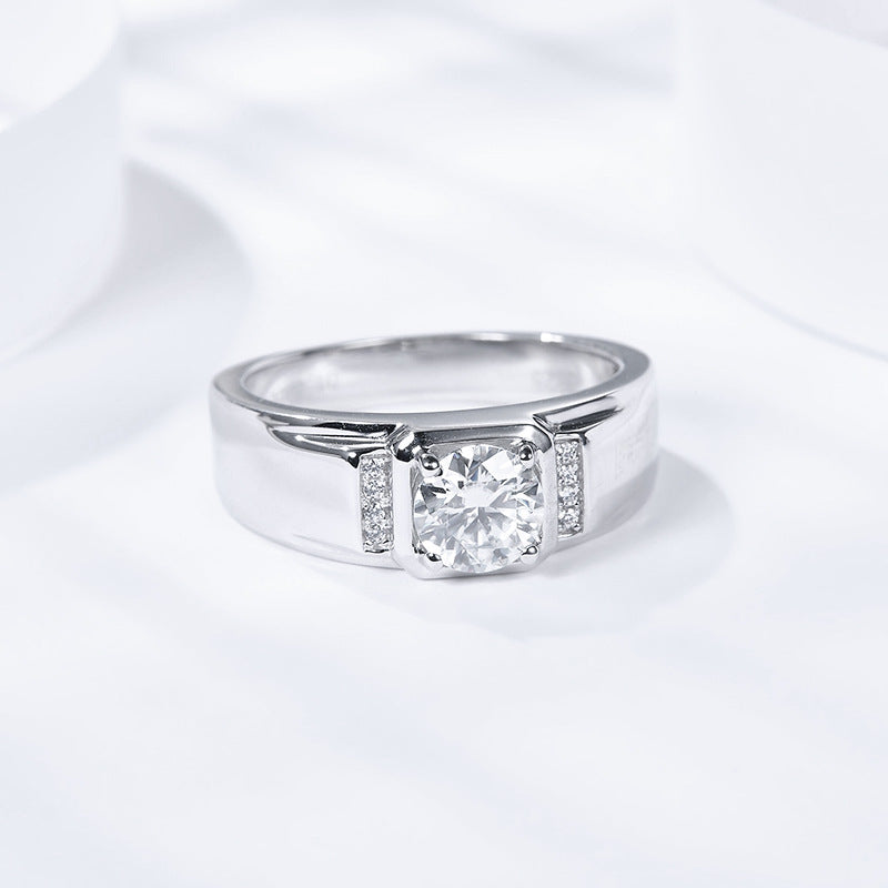 1CT Moissanite Round Cut Engagement Ring For Men in Sterling Silver