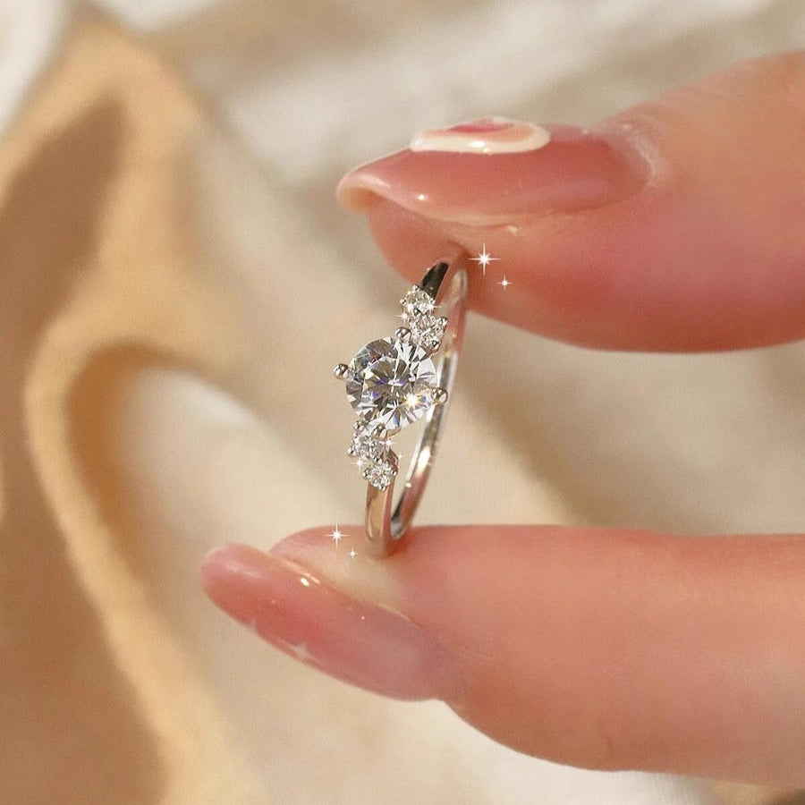 Round Cut Lunaire Cluster Moissanite Engagement Ring in Sterling Silver