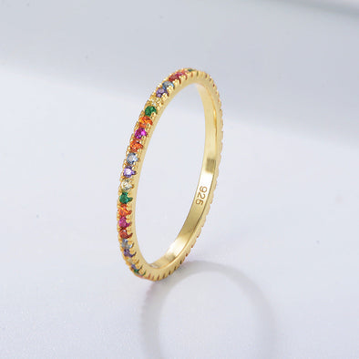 Dazzling Golden-Tone Multi-Color Eternity Band Stackable Ring