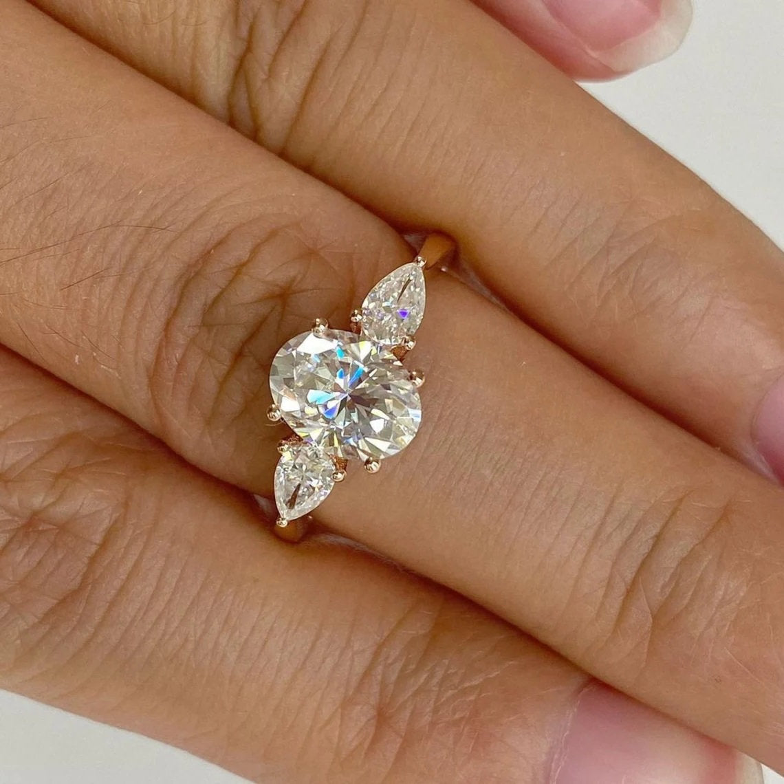 3 CT Oval Cut Three Stone Engagement Ring
