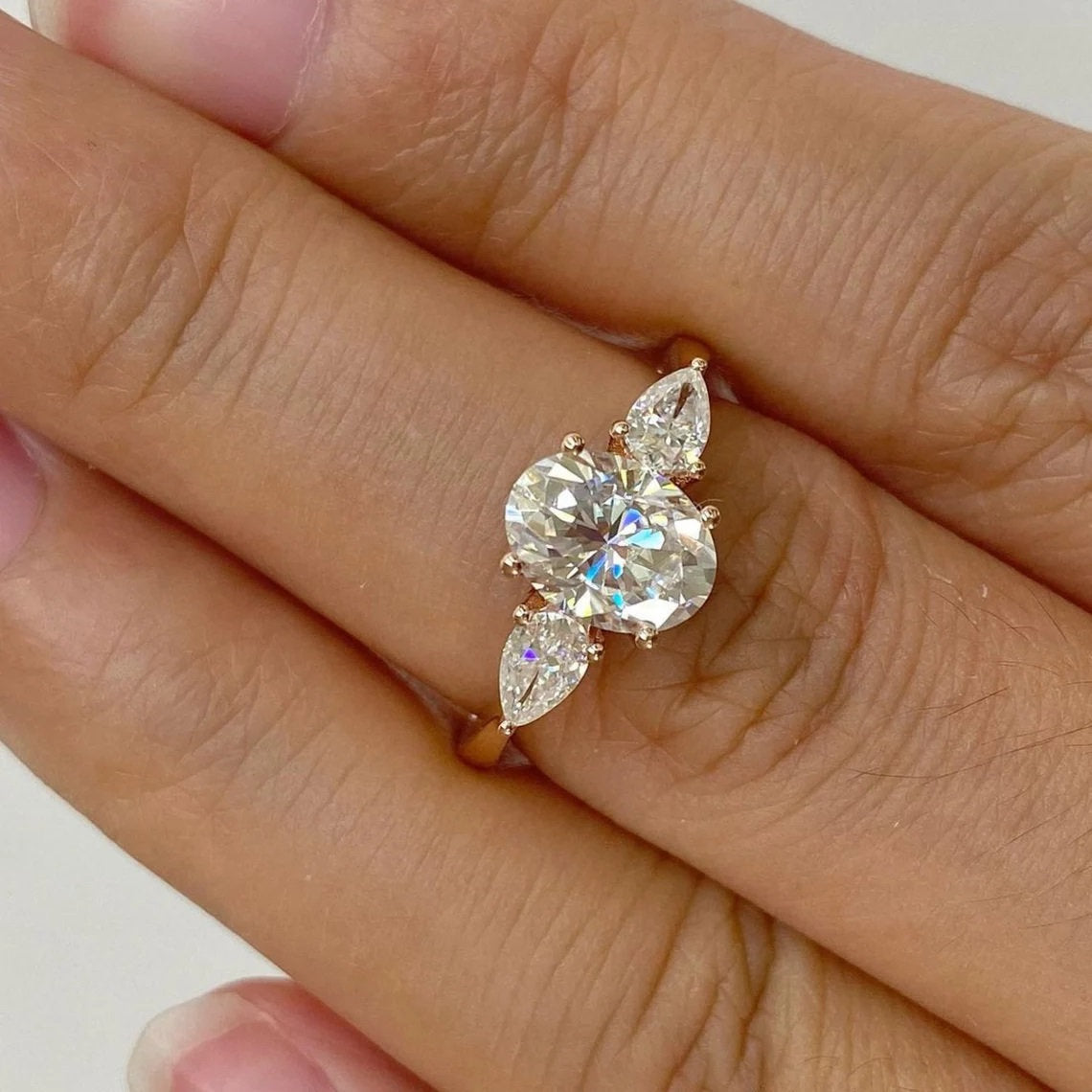 3 CT Oval Cut Three Stone Engagement Ring