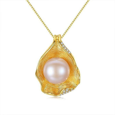 Shell Pearl Golden Plated Pendant Necklace