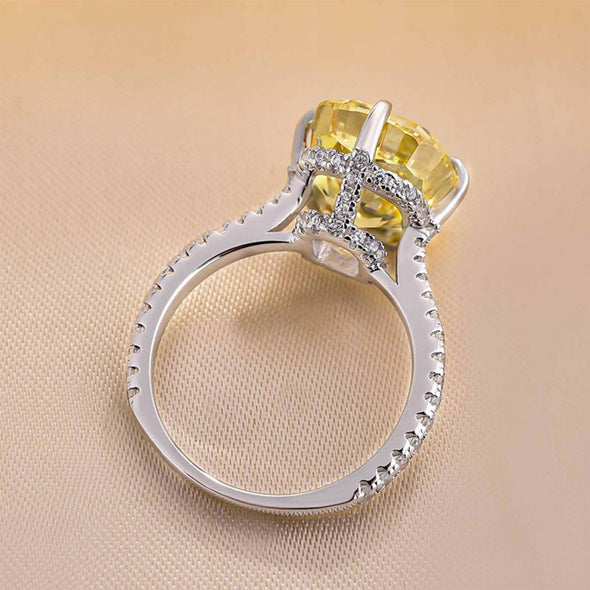 Yellow Stone Radiant Cut Engagement Ring in Sterling Silver for Wedding