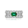 Emerald Double Row Sterling Silver Engagement Ring