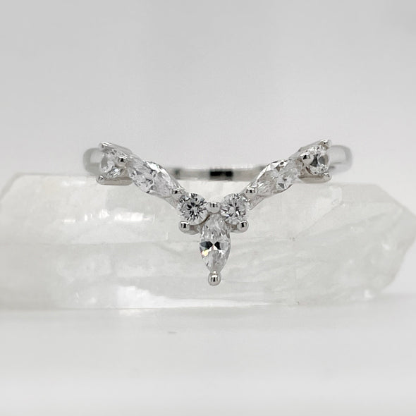 V Shape Marquise and Round Curved Band in Sterling Silver