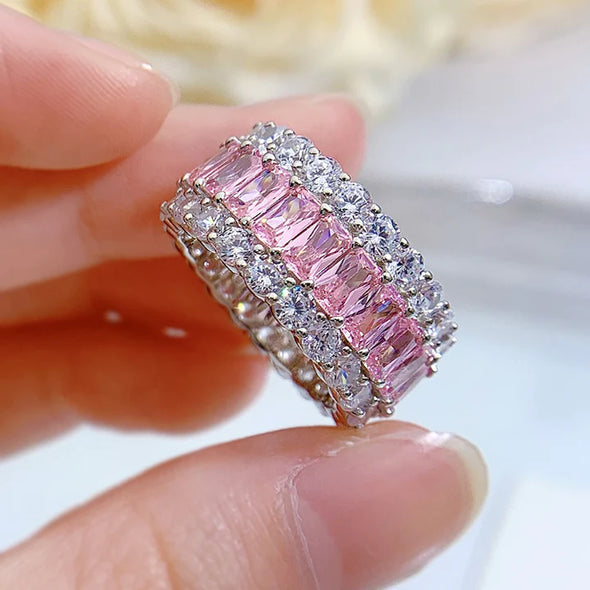 Gorgeous Pink Tripe Row Wedding Band